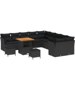vidaXL 13-elementowy zestaw sof ogrodowych z poduszkami czarny polirattan akacja Dārza mēbeļu komplekti
