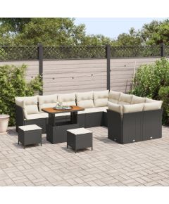 vidaXL 12-częściowy zestaw sofy ogrodowej z poduszkami czarny polirattan akacja Dārza mēbeļu komplekti