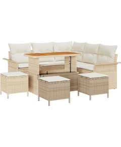 9-częściowy zestaw sof ogrodowych vidaXL z poduszkami Beżowy Polirattan Dārza mēbeļu komplekti