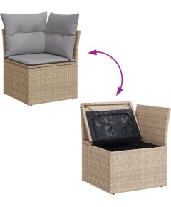 9-częściowy zestaw sofy ogrodowej vidaXL z poduszkami Beżowy Polirattan Akacja Dārza mēbeļu komplekti