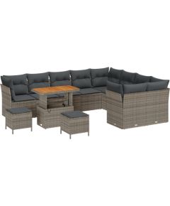 vidaXL 12-częściowy zestaw sofy ogrodowej z poduszkami szary polirattan akacja Dārza mēbeļu komplekti