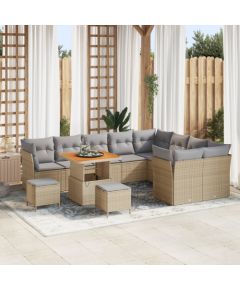 vidaXL 12-elementowy Zestaw Sof Ogrodowych z Poduszkami Beżowy Polirattan Akacjowy Dārza mēbeļu komplekti