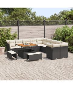 vidaXL 13-częściowy zestaw sof ogrodowych z poduszkami Czarny Polirattan Akacja Dārza mēbeļu komplekti