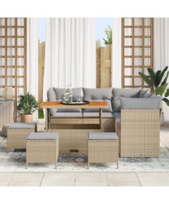 vidaXL 9-elementowy zestaw sof ogrodowych z poduszkami Beżowy Poli Rattan Akacja Dārza mēbeļu komplekti