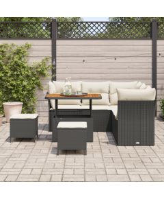 vidaXL 8-częściowy zestaw kanap ogrodowych z poduszkami czarny polirattan akacja Dārza mēbeļu komplekti