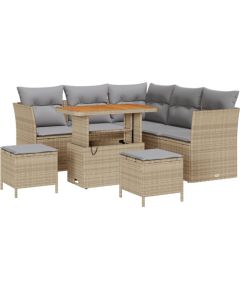 vidaXL 8-częściowy zestaw sofy ogrodowej z poduszkami Beżowy Polirattan Akacja Dārza mēbeļu komplekti