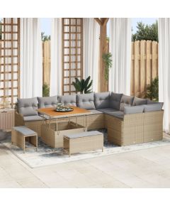 vidaXL 12 Częściowy Zestaw Sof Ogrodowych z Poduszkami Beżowy Poli Rattan Akacja Dārza mēbeļu komplekti