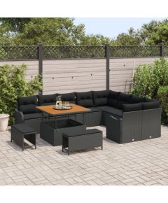 Zestaw ogrodowy vidaXL 12 częściowy z poduszkami czarny poli rattan akacja Dārza mēbeļu komplekti