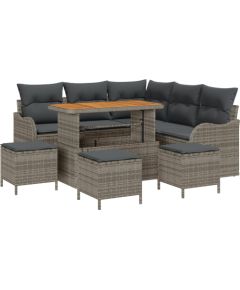 vidaXL 9-częściowy zestaw sof ogrodowych z poduszkami szary poli rattan akacja Dārza mēbeļu komplekti