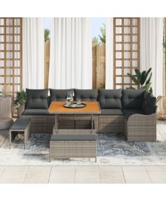 vidaXL 9-elementowy zestaw sof ogrodowych z poduszkami Szary Polirattan Akacja Dārza mēbeļu komplekti