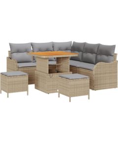 vidaXL 8-częściowy zestaw sof ogrodowych z poduszkami w kolorze beżowym, polirattan, akacja Dārza mēbeļu komplekti