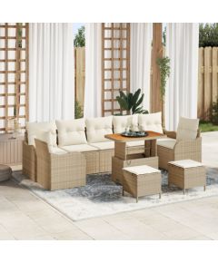 vidaXL 10-częściowy zestaw sofy ogrodowej z poduszkami w beżu Polirattan Akacja Dārza mēbeļu komplekti