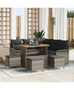 vidaXL 9-częściowy zestaw sof ogrodowych z poduszkami szary polirattan akacja Dārza mēbeļu komplekti