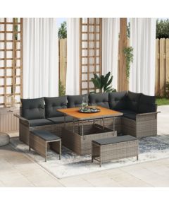 vidaXL 9-częściowy Zestaw Sofowy do Ogrodu z Poduszkami Szary Polirattan Akacja Dārza mēbeļu komplekti