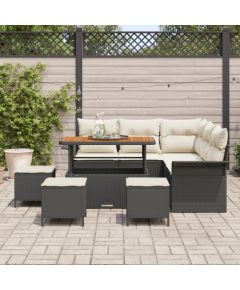 vidaXL Zestaw Sofy Ogrodowej 9 Elementów z Poduszkami Czarny Polirattan Akacja Dārza mēbeļu komplekti