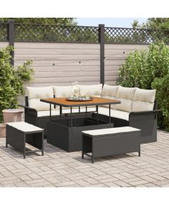 vidaXL Zestaw 8-osobowych sof ogrodowych z poduszkami czarny polirattan akacja Dārza mēbeļu komplekti