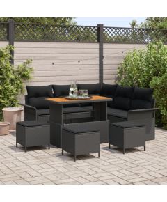 vidaXL Zestaw sof ogrodowych 9-częściowy z poduszkami Czarny polirattan Akacja Dārza mēbeļu komplekti