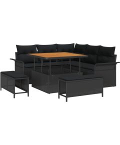 Zestaw sof ogrodowych vidaXL 8 części z poduszkami Czarny polirattan akacja Dārza mēbeļu komplekti