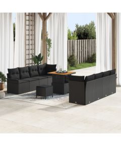 vidaXL 11-częściowy zestaw sof ogrodowych z poduszkami czarny polirattan akacja Dārza mēbeļu komplekti