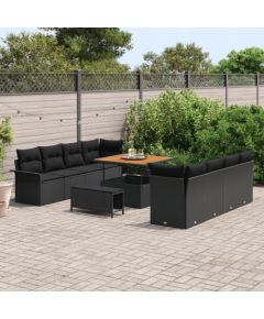 vidaXL 11-częściowy zestaw sofy ogrodowej z poduszkami czarny polirattan akacja Dārza mēbeļu komplekti