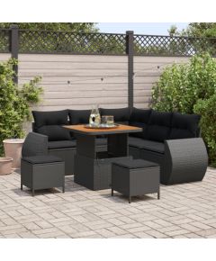 vidaXL Zestaw Sof Ogrodowych 8 cz. z Poduszkami Czarny Polirattan Akacja Dārza mēbeļu komplekti