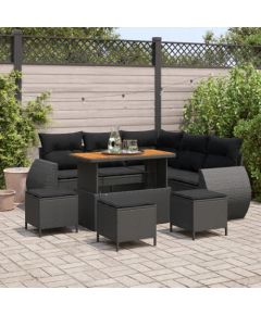 vidaXL 9-częściowy zestaw sof ogrodowych z poduszkami Czarny Polirattan Akacja Dārza mēbeļu komplekti