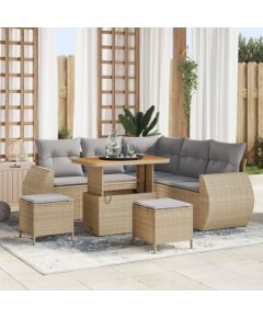 vidaXL 8-elementowy zestaw kanapowy ogrodowy z poduszkami Beżowy Polirattan Akacja Dārza mēbeļu komplekti