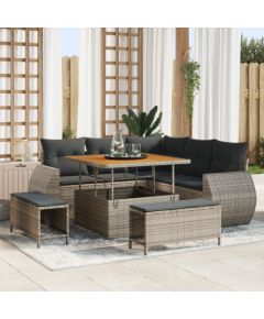 vidaXL 8-częściowy zestaw sofy ogrodowej z poduszkami Szary Polirattan Akacja Dārza mēbeļu komplekti