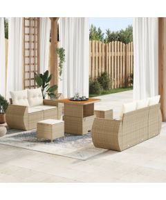 vidaXL 8-częściowy zestaw sofy ogrodowej z poduszkami w kolorze beżowym z poli rattanu i akacji Dārza mēbeļu komplekti