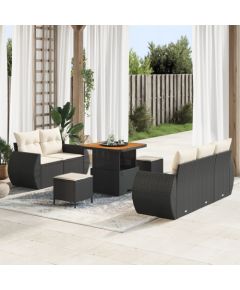 vidaXL 8-częściowy zestaw sof ogrodowych z poduszkami czarny polirattan akacja Dārza mēbeļu komplekti