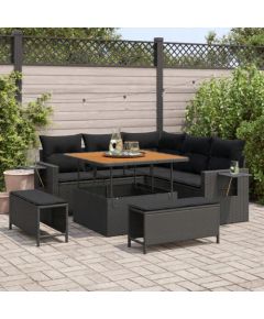 Vidaxl 8-częściowy zestaw sof ogrodowych z poduszkami czarny rattan akacjowy Dārza mēbeļu komplekti