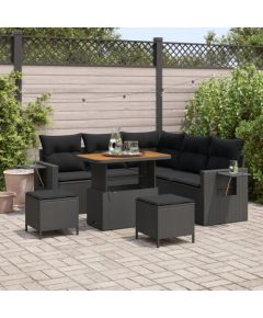 vidaXL 8 Częściowy Zestaw Kanap Ogrodowych z Poduszkami Czarny Polirattan Akacja Dārza mēbeļu komplekti