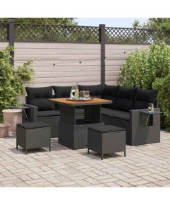 vidaXL 8-częściowy zestaw ogrodowy z poduszkami czarny polirattan akacja Dārza mēbeļu komplekti