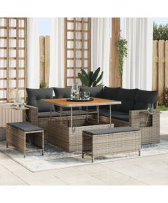 Vidaxl Zestaw Sofy Ogrodowej 8 Części z Poduszkami Szary Polirattan Akacja Dārza mēbeļu komplekti