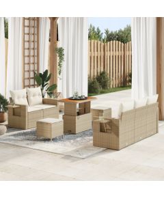 vidaXL 8-częściowy zestaw sofy ogrodowej z poduszkami beżowy poli rattan akacja Dārza mēbeļu komplekti