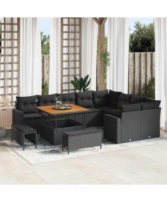 vidaXL 12-elementowy zestaw sof ogrodowych z poduszkami Czarny Poli Rattan Akacja Dārza mēbeļu komplekti