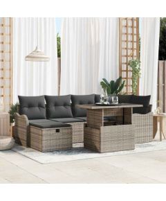 vidaXL 7-częściowy zestaw kanap ogrodowych z poduszkami Szary z polirattanu Dārza mēbeļu komplekti