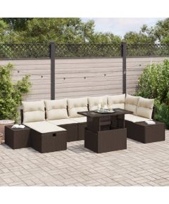vidaXL Zestaw sofy ogrodowej 8 elementów z poduszkami w kolorze brązowym z polirattanu Dārza mēbeļu komplekti