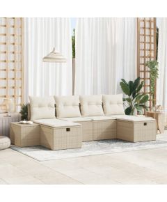 vidaXL Zestaw 6-częściowy sofa ogrodowa z poduszkami Beżowy Rattan Dārza mēbeļu komplekti