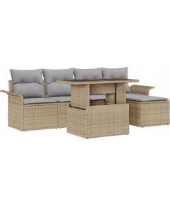 vidaXL 6-częściowy Zestaw Sofy Ogrodowej z Poduszkami Beżowy Poli Rattan Dārza mēbeļu komplekti
