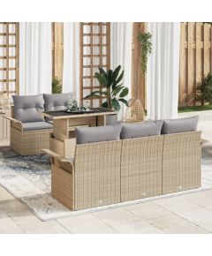 vidaXL 6-częściowy zestaw sof ogrodowych z poduszkami Beżowy Polirattan Dārza mēbeļu komplekti