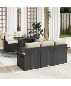 vidaXL Zestaw 6-częściowy Sof Ogrodowych z Poduszkami Czarny Rattan Poli Dārza mēbeļu komplekti