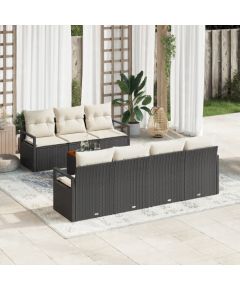 Zestaw sof ogrodowych vidaXL 8 części z poduszkami czarny polirattan akacja Dārza mēbeļu komplekti