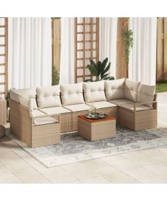 vidaXL 8-częściowy zestaw sofy ogrodowej z poduszkami beżowy polirattan akacja Dārza mēbeļu komplekti