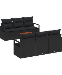 vidaXL 7-Częściowy Zestaw Sofy Ogrodowej z Poduszkami Czarne Polirattan Akacja Dārza mēbeļu komplekti