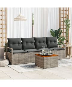 vidaXL 5-częściowy zestaw sof ogrodowych z poduszkami szary polirattan akacjowy Dārza mēbeļu komplekti