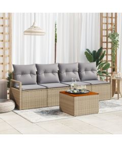 vidaXL 5-częściowy zestaw sof ogrodowych z poduszkami Beżowy Poli Rattan Akacja Dārza mēbeļu komplekti