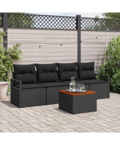 vidaXL Zestaw 5-częściowy mebli ogrodowych z poduszkami czarny polirattan akacja Dārza mēbeļu komplekti