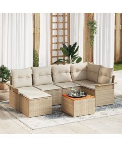 7-częściowy Zestaw Sof Ogrodowych vidaXL z Poduszkami Beżowy Polirattan Akacja Dārza mēbeļu komplekti