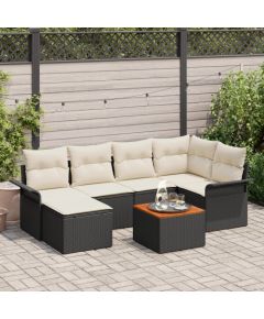 vidaXL 7 Częściowy Zestaw Kanapy Ogrodowej z Poduszkami Czarny Polirattan Akacja Dārza mēbeļu komplekti